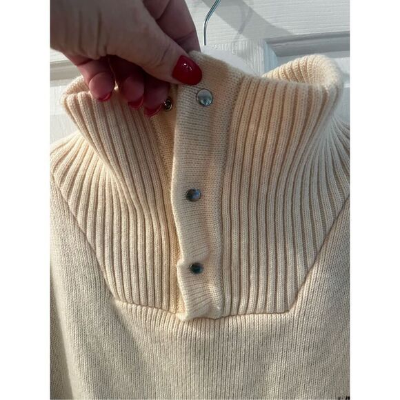 Vintage Head Sportswear Cream Wool Snap Neck Leather Patch Sweater sz XL - Picture 3 of 7